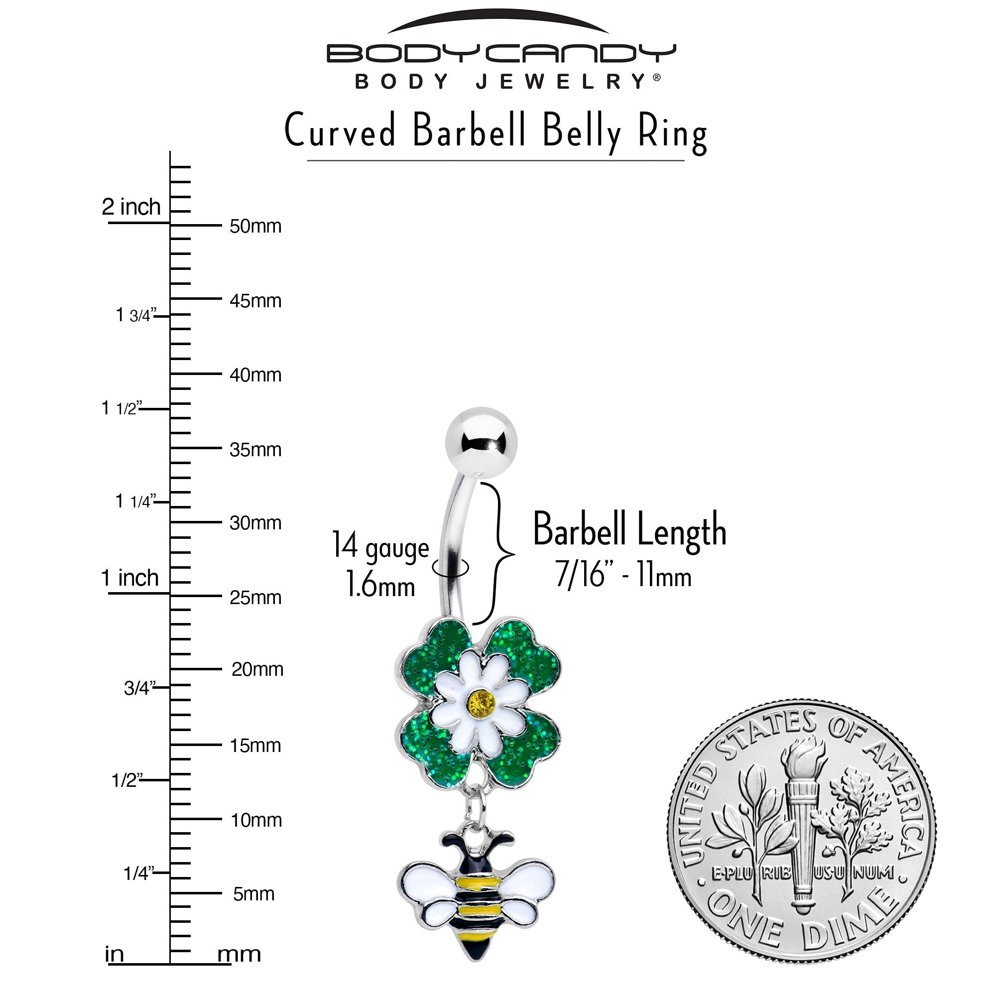 Yellow Gem Daisy Bee Glittery Dangle Belly Ring
