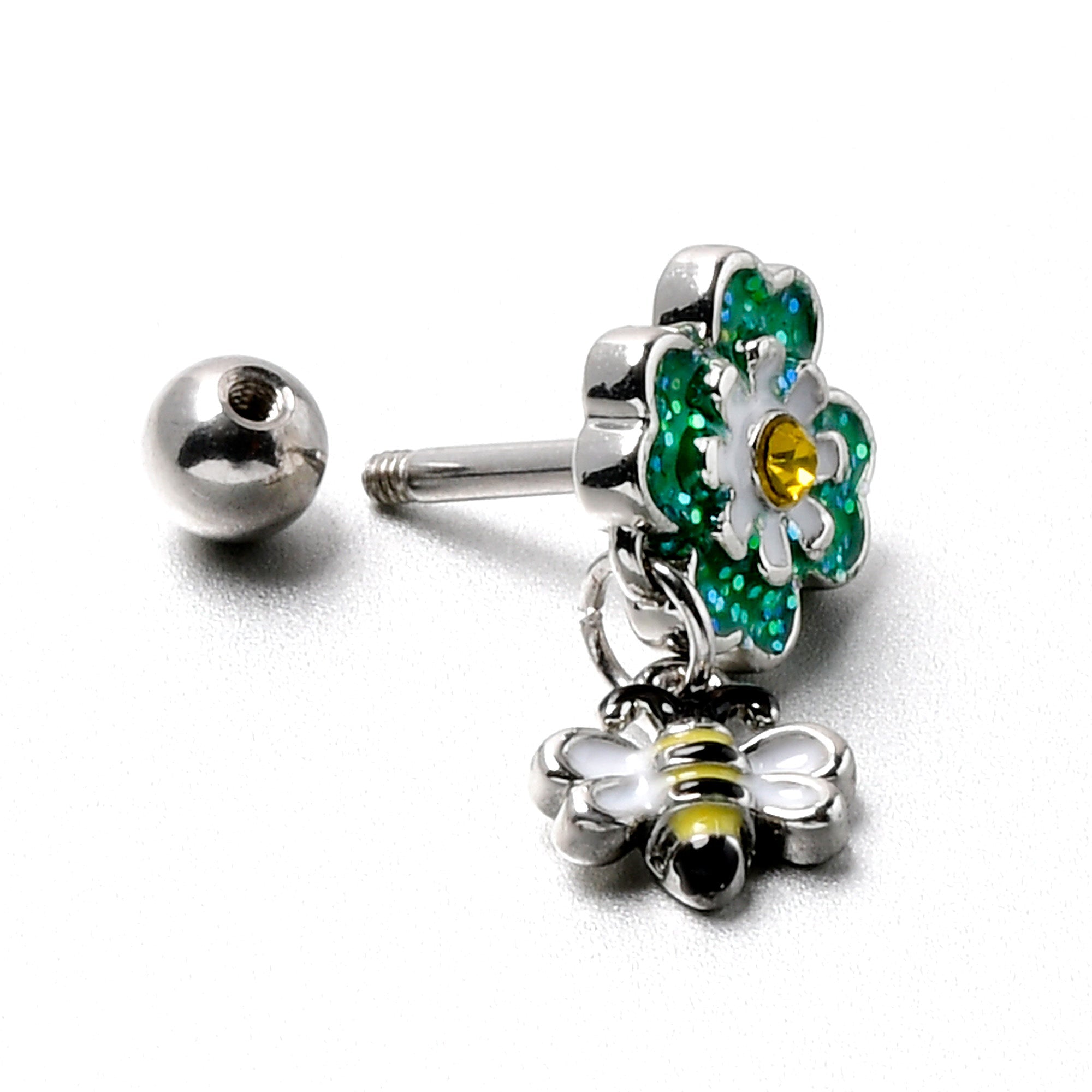 16G 1/4 Yellow Gem Daisy Bee Glittery Cartilage Tragus Earring