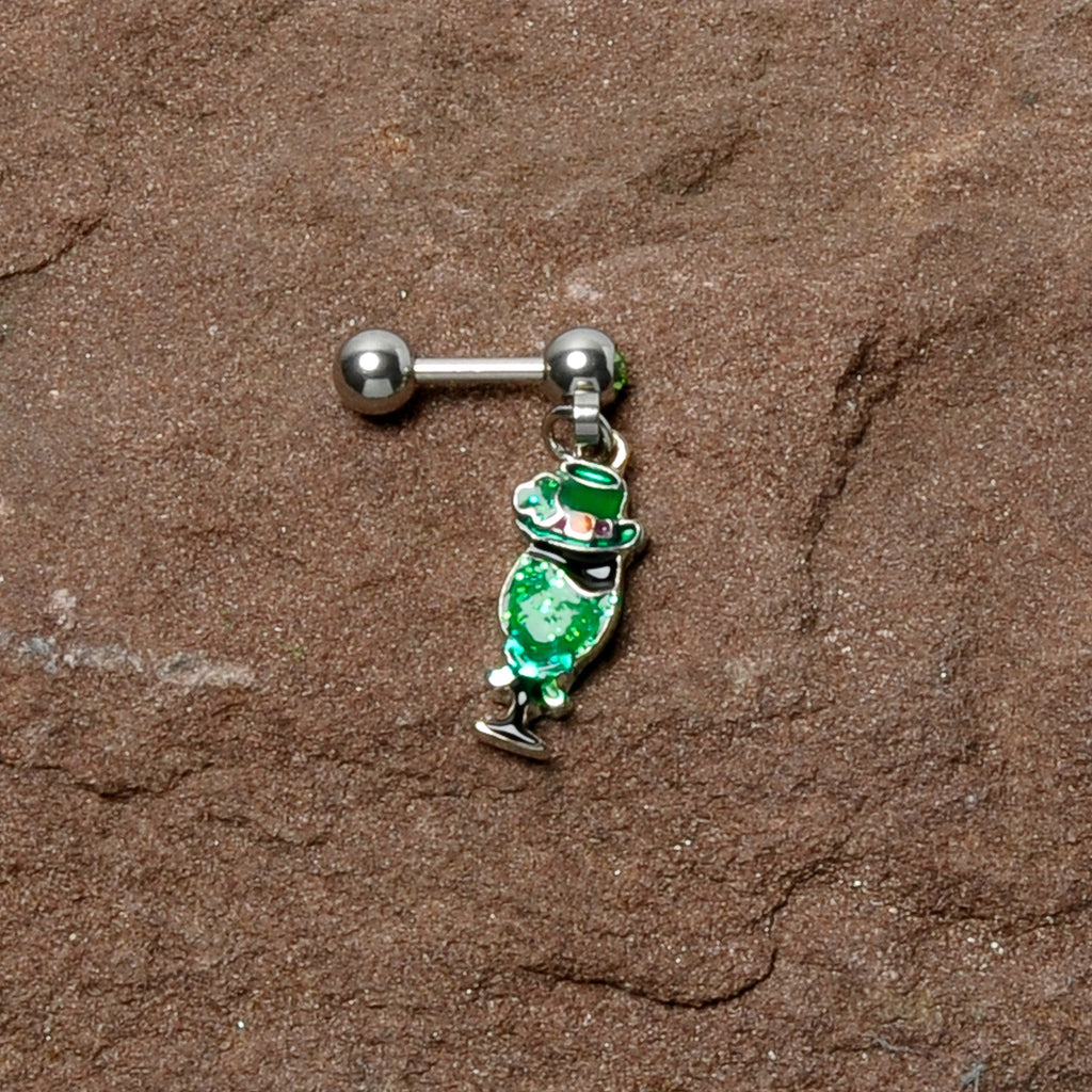 16G 1/4 Green Gem Fancy Leprechaun Dangle Cartilage Tragus Earring