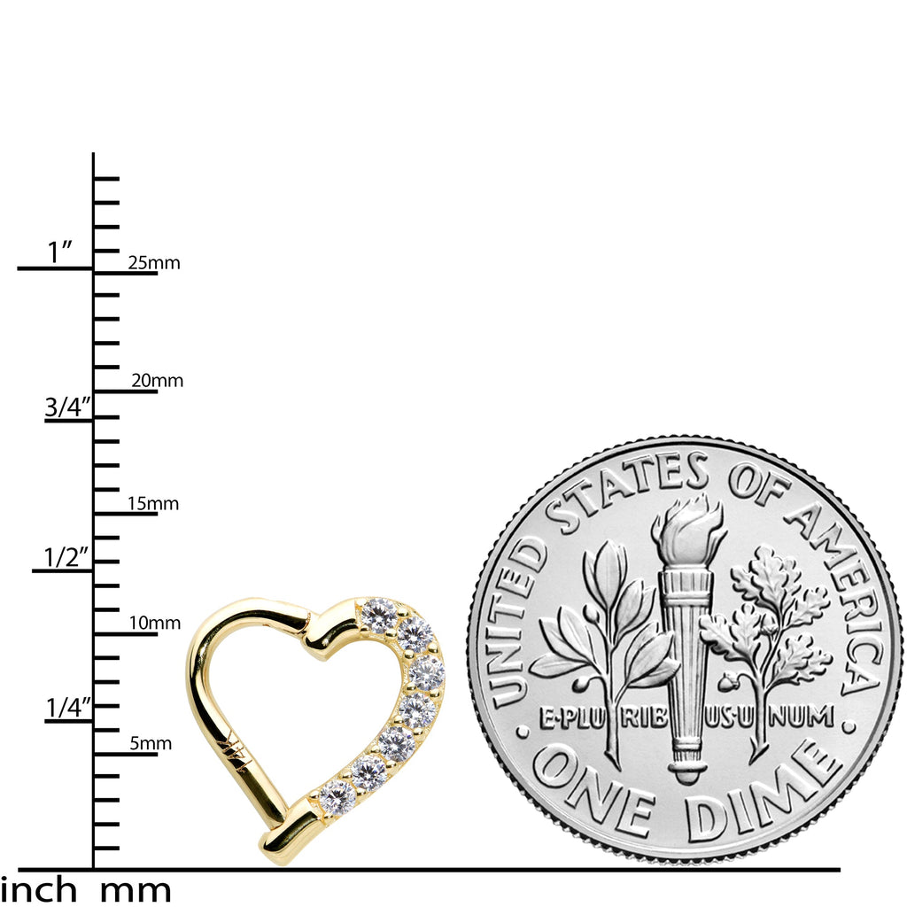 16G 5/16 14k Yellow Gold CZ Paved Ultra Luxe Left Hinged Heart Segment Ring