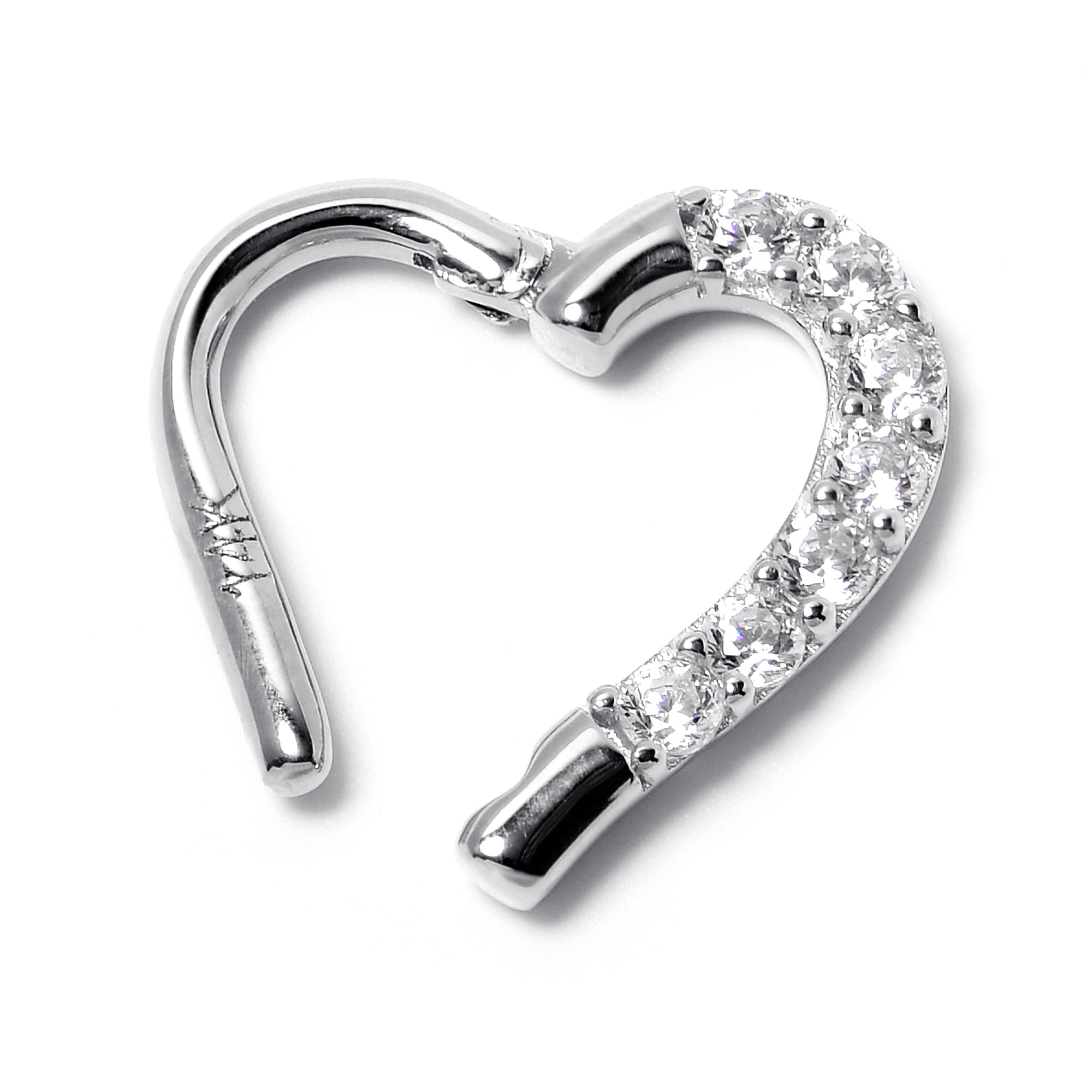 16G 5/16 14k White Gold CZ Paved Ultra Luxe Left Hinged Heart Segment Ring