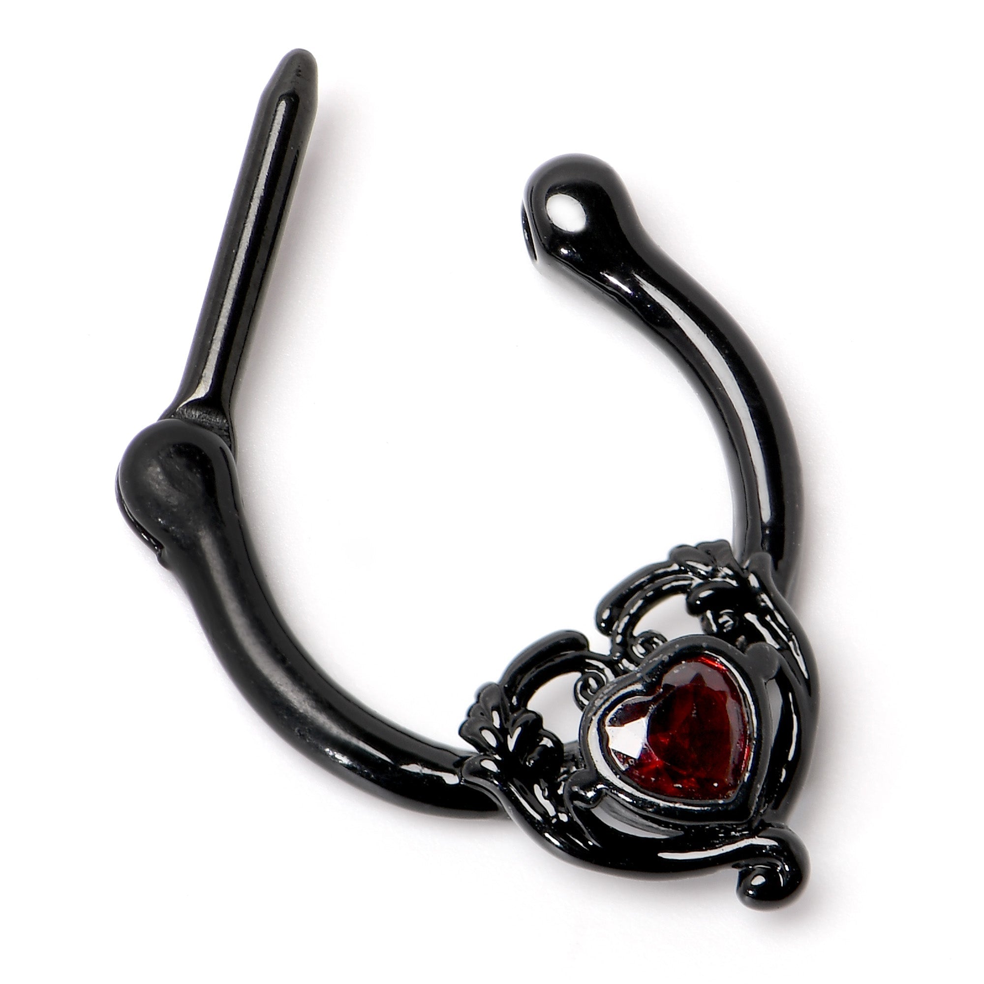 16G 5/16 Red CZ Gem Black Passion Heart Cartilage Clicker