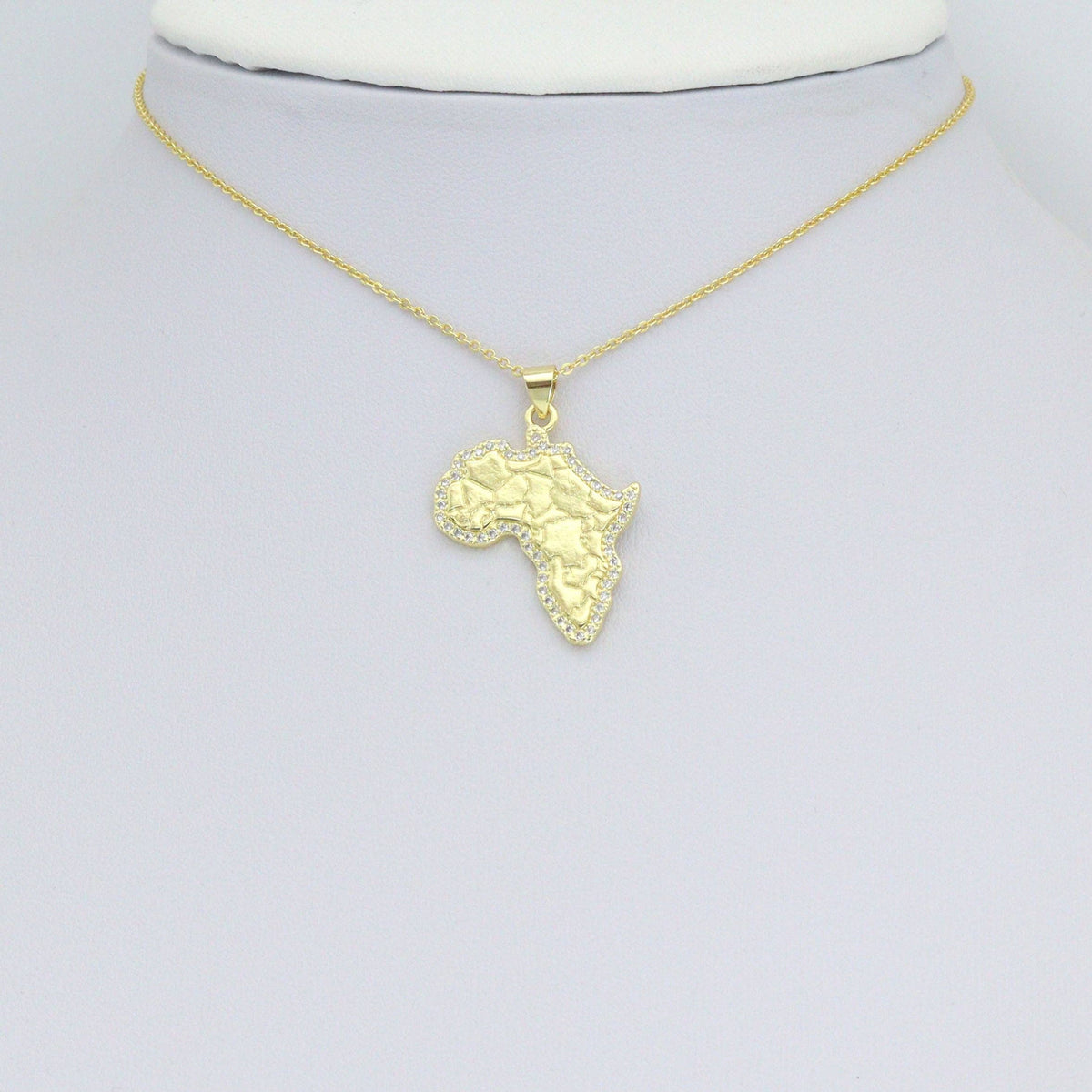 CZ Gold Africa Map Charm Pendant, Sku#LK1171