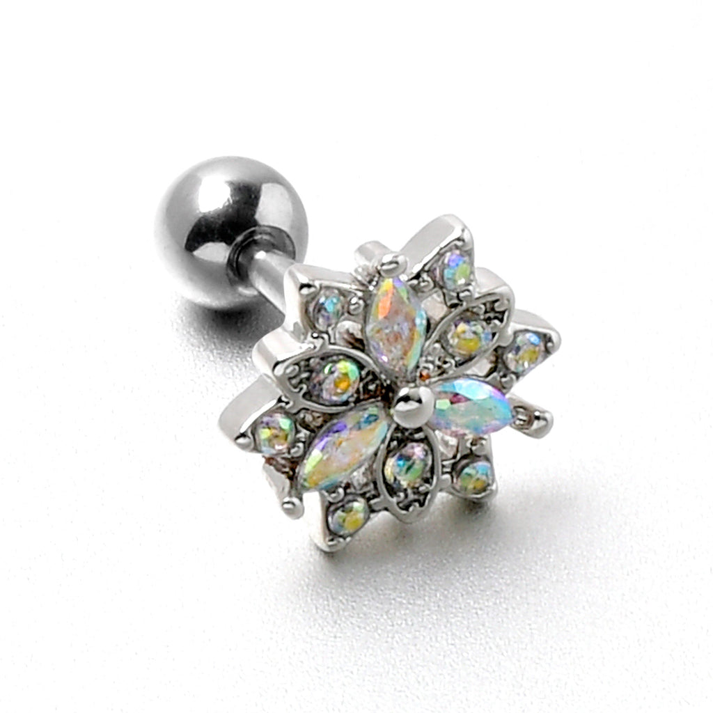 16G 1/4 Aurora CZ Gem Snowflake Style Cartilage Tragus Earring