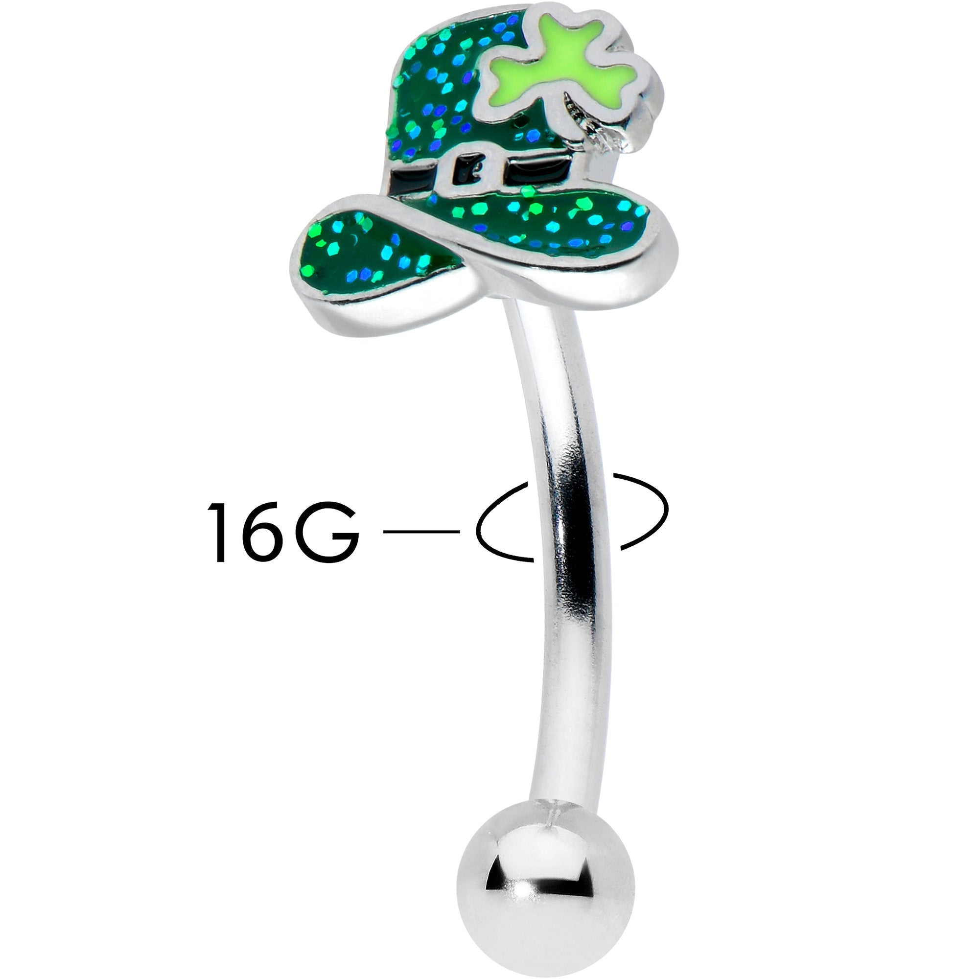 16G 5/16 Glitter Top Hat Shamrock St Patricks Curved Eyebrow Ring