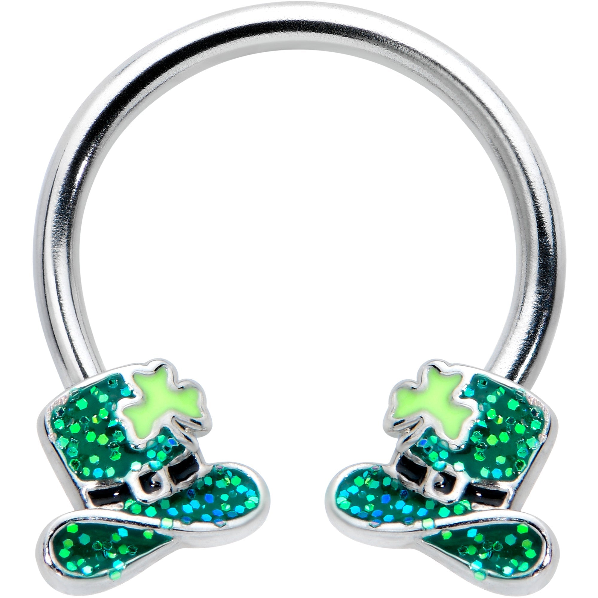 16G 3/8 Glitter Top Hat Shamrock Horseshoe Circular Barbell