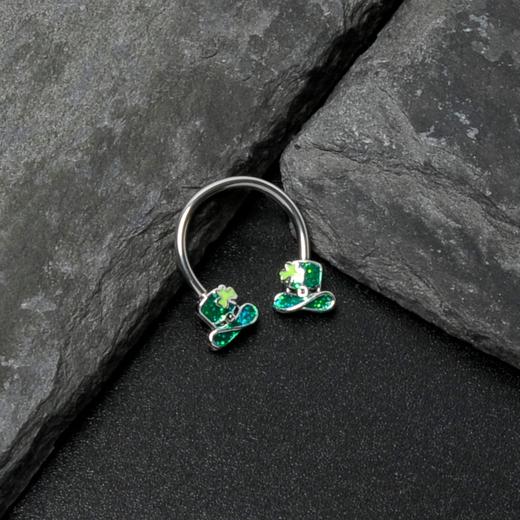 16G 3/8 Glitter Top Hat Shamrock Horseshoe Circular Barbell