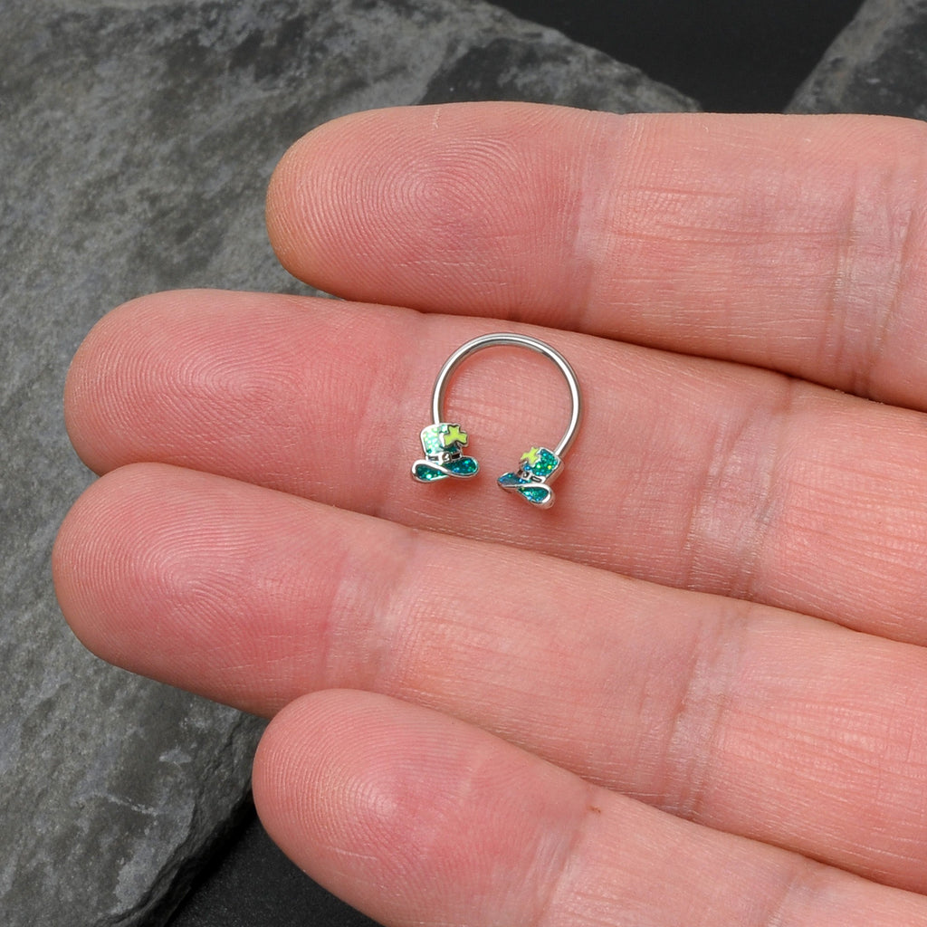 16G 3/8 Glitter Top Hat Shamrock Horseshoe Circular Barbell