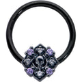 16G 3/8 Purple Gem Black Skull Circle Hinged Segment Ring