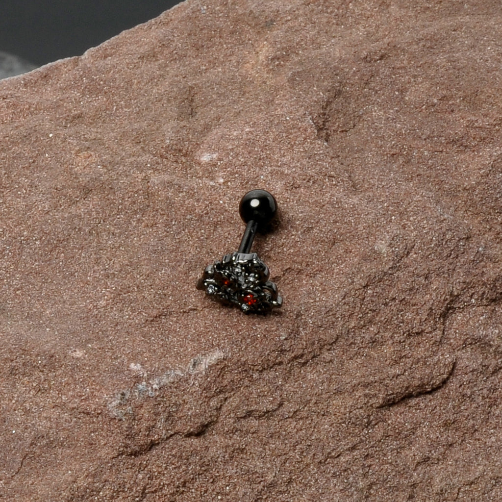 16G 1/4 Clear Red CZ Gem Black Floral Heart Cartilage Earring