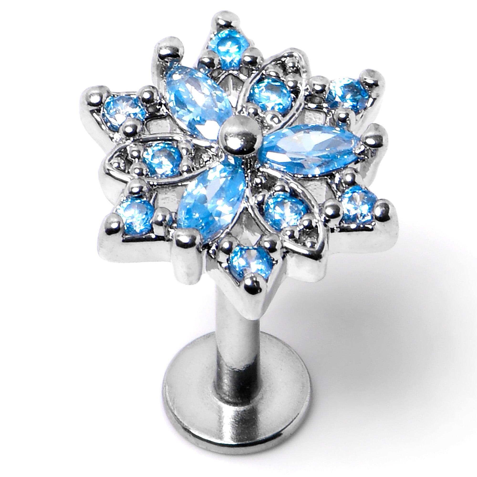 16G 5/16 Blue CZ Gem Snowflake Blues Labret Monroe Tragus