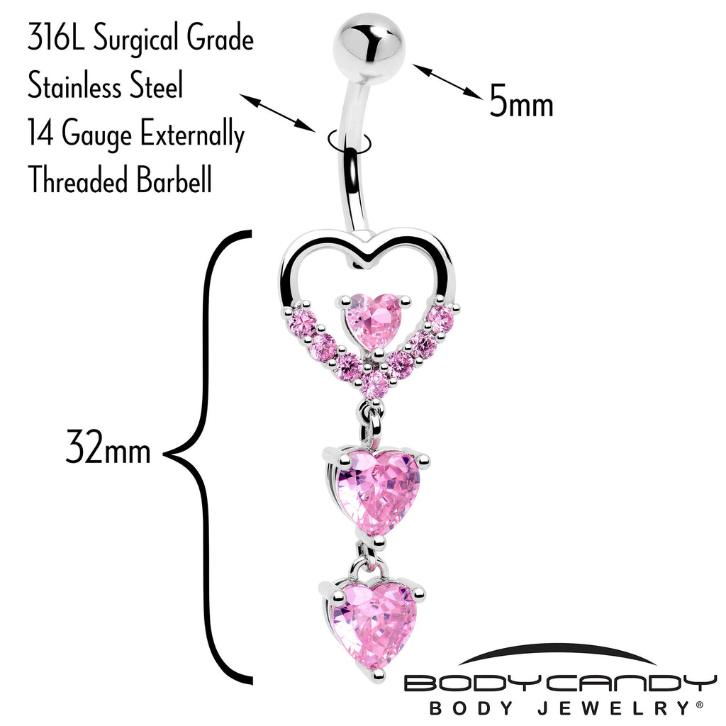 Pink Gem All My Hearts Dangle Belly Ring