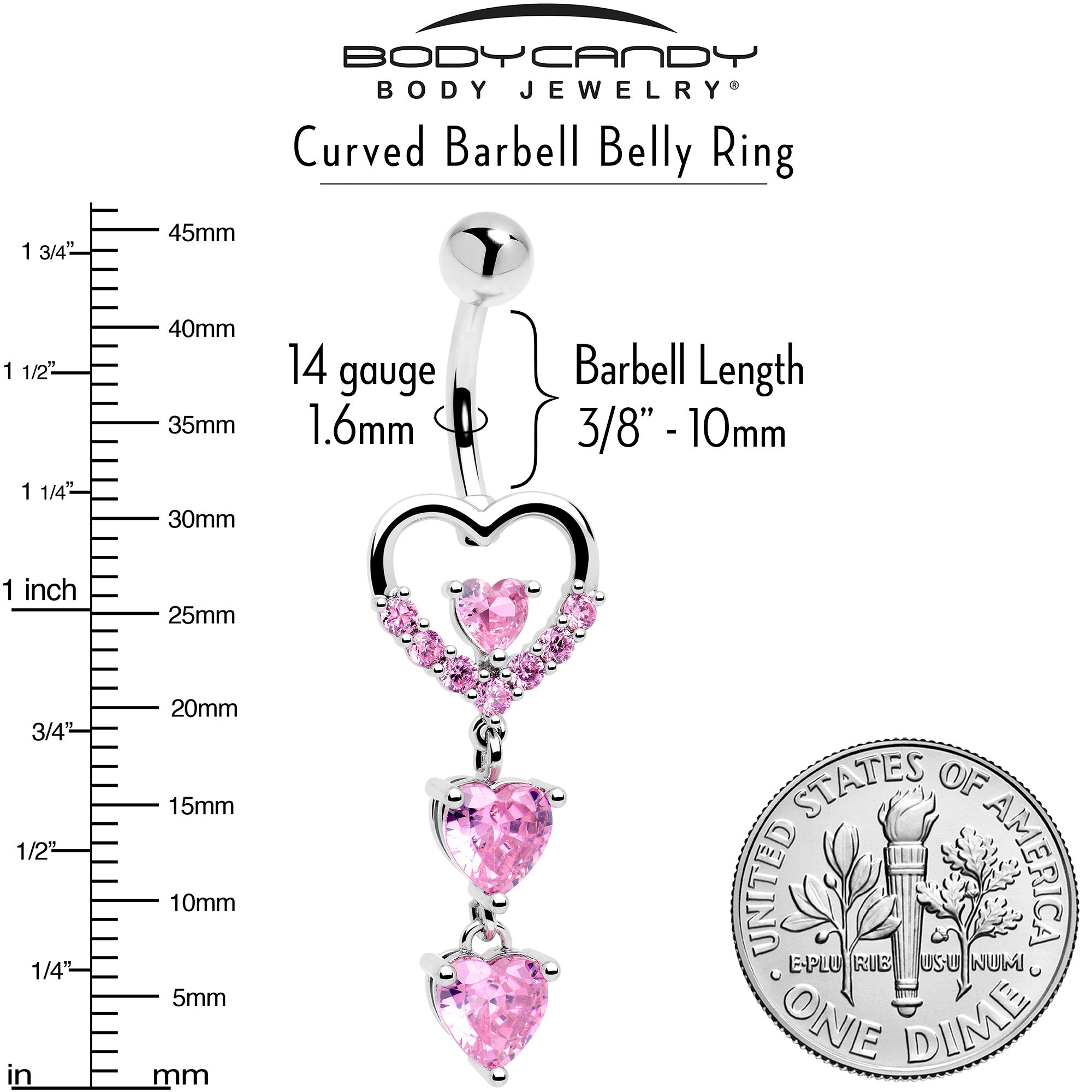 Pink Gem All My Hearts Dangle Belly Ring