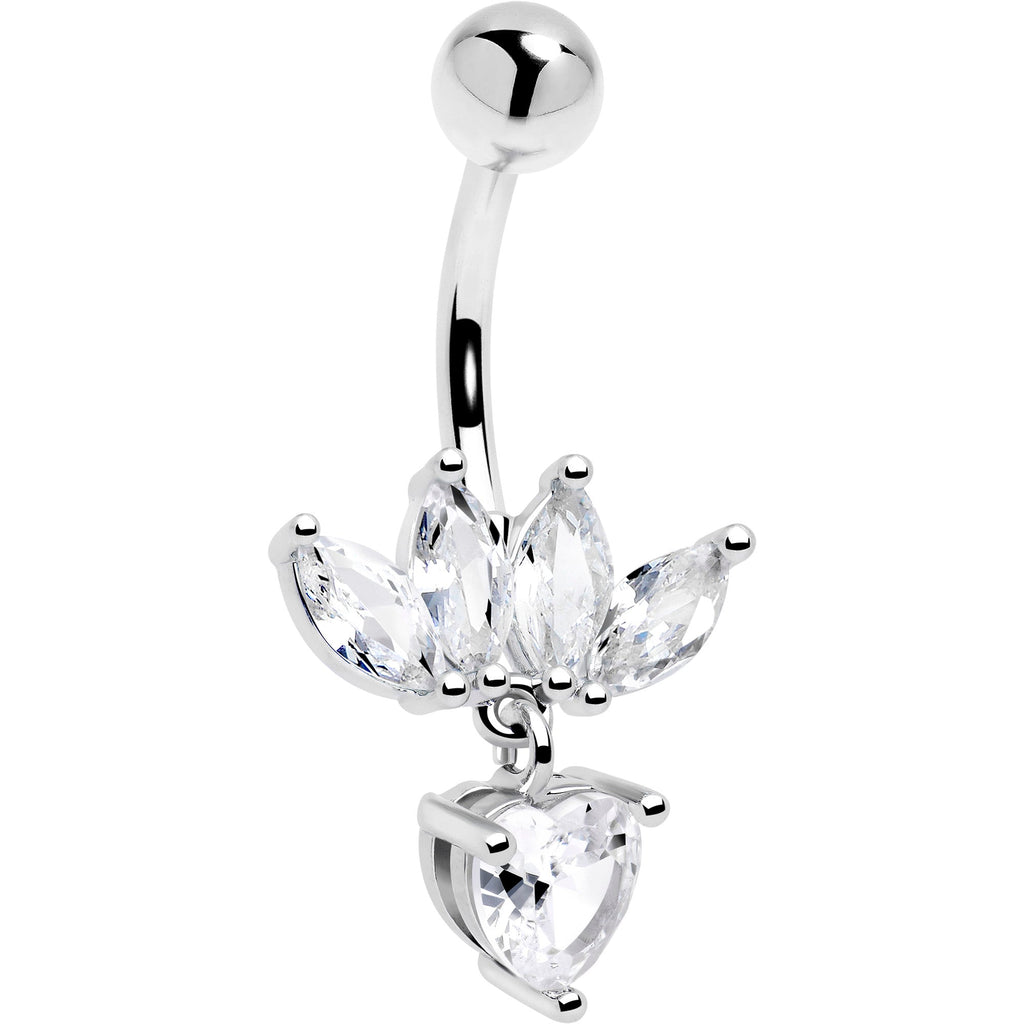 Clear Gem Quartet Heart Dangle Belly Ring