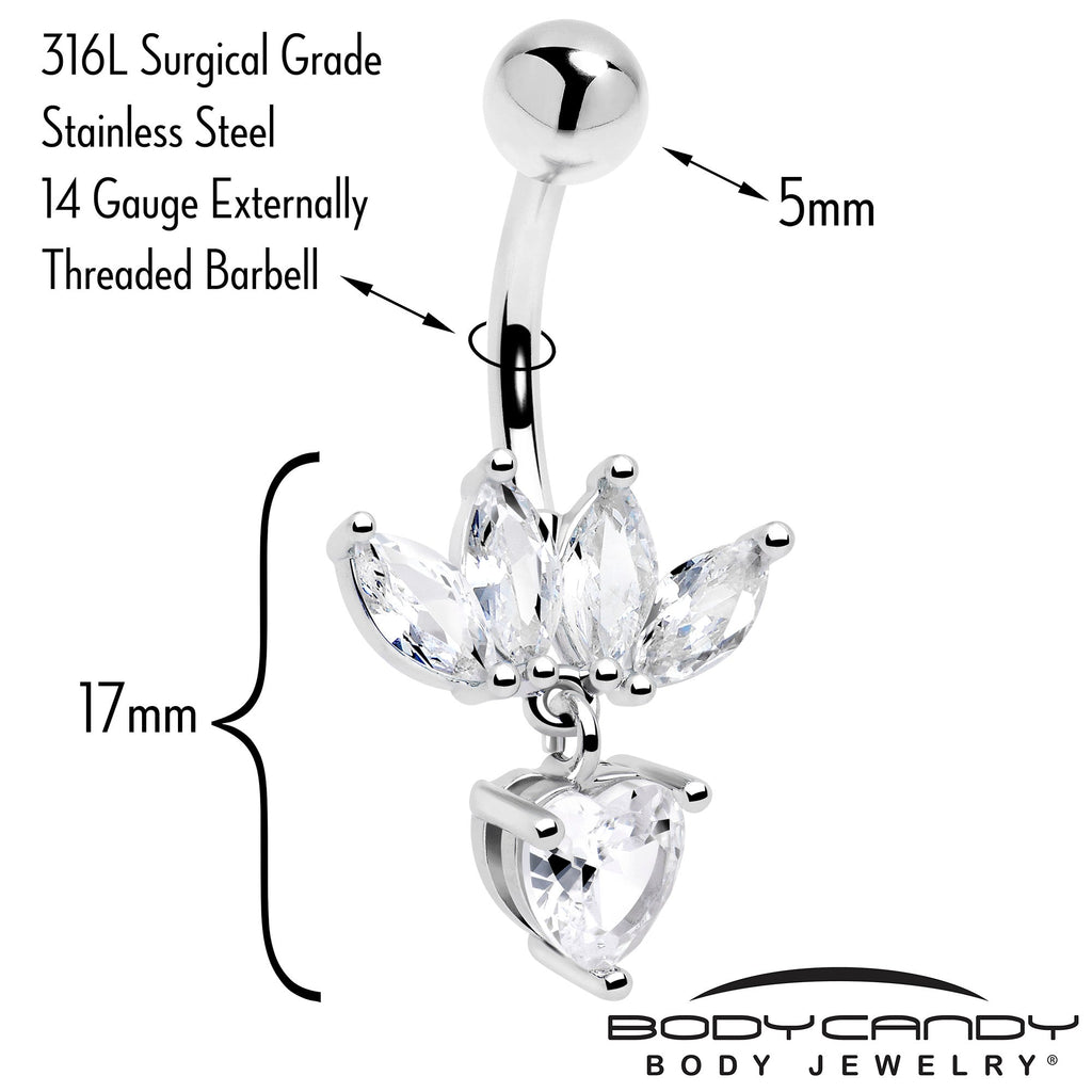 Clear Gem Quartet Heart Dangle Belly Ring