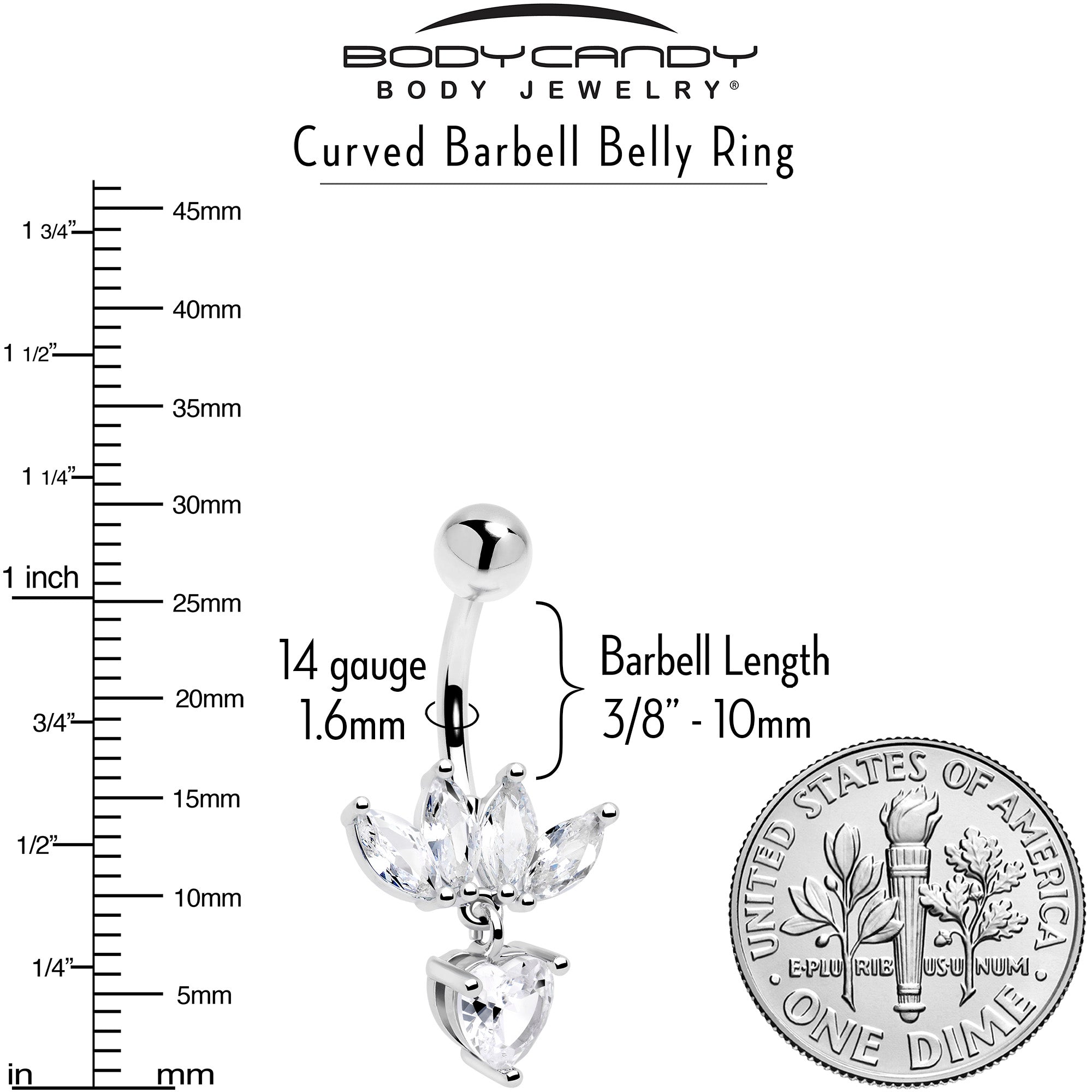 Clear Gem Quartet Heart Dangle Belly Ring