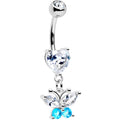 Clear Blue Gem Love Butterfly Heart Dangle Belly Ring