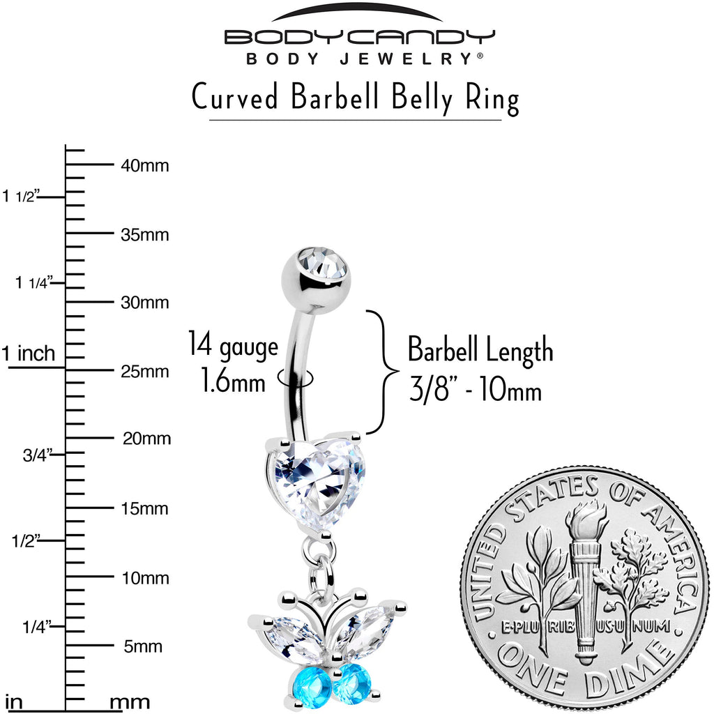 Clear Blue Gem Love Butterfly Heart Dangle Belly Ring