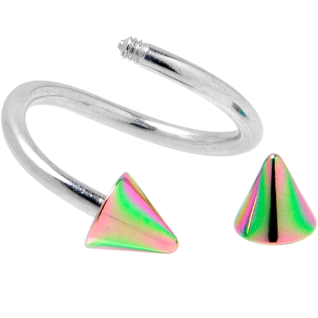 16G 3/8 Rainbow Cone Ends Spiral Twister Eyebrow Ring