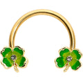 16G 3/8 Clear Gem Gold Hue Lucky Shamrock Horseshoe Circular Barbell