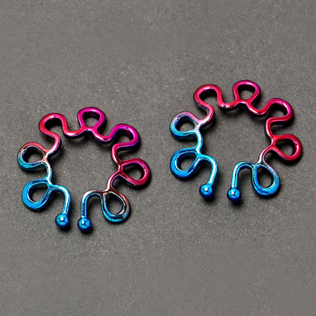 Rainbow Trippy Flower Clip On Fake Nipple Ring Set