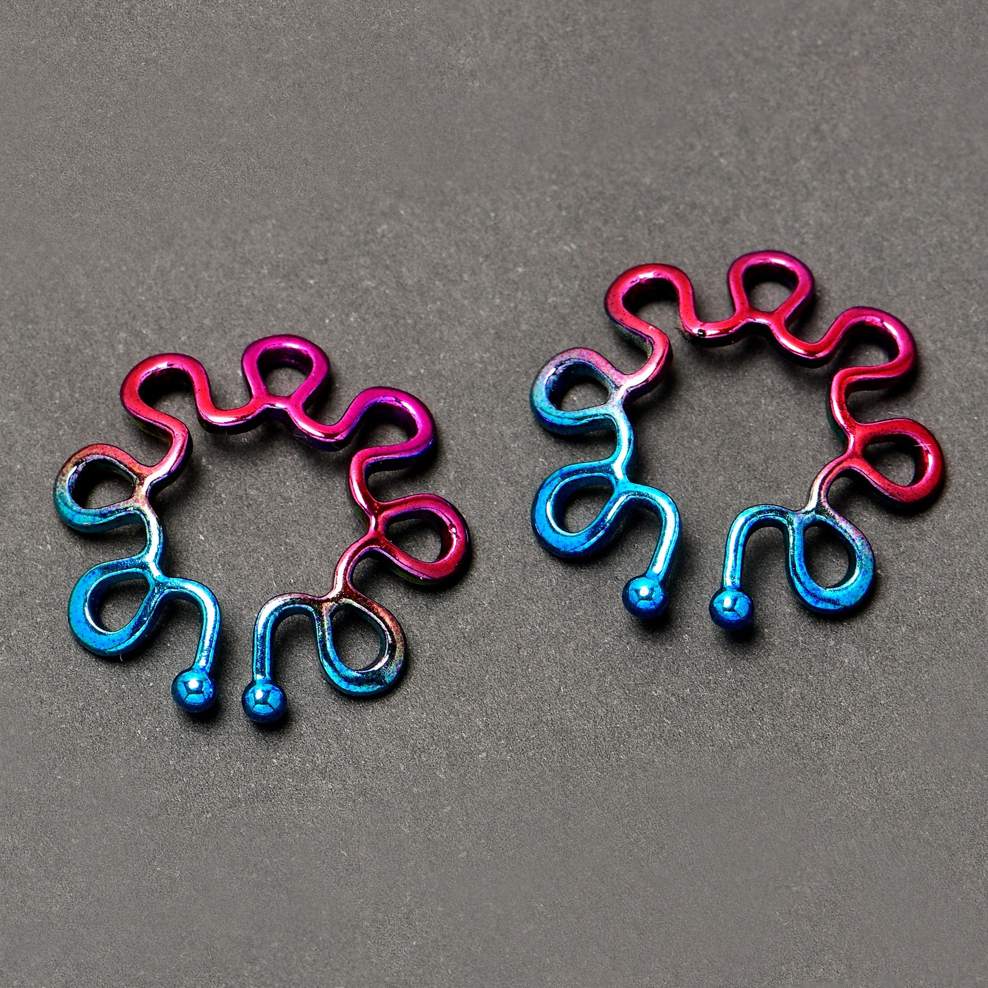 Rainbow Trippy Flower Clip On Fake Nipple Ring Set