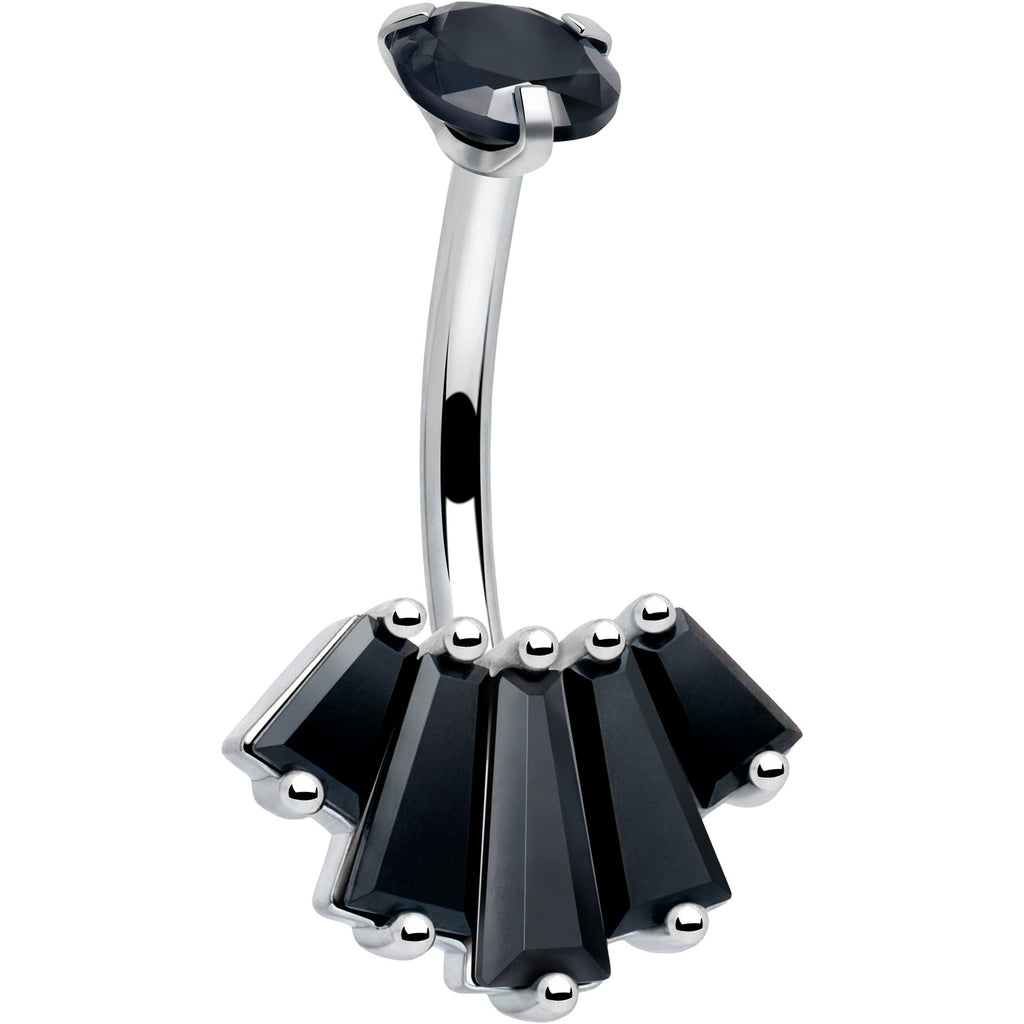 Black CZ Gem Regal Rectangles Internally Threaded Double Mount Belly Ring