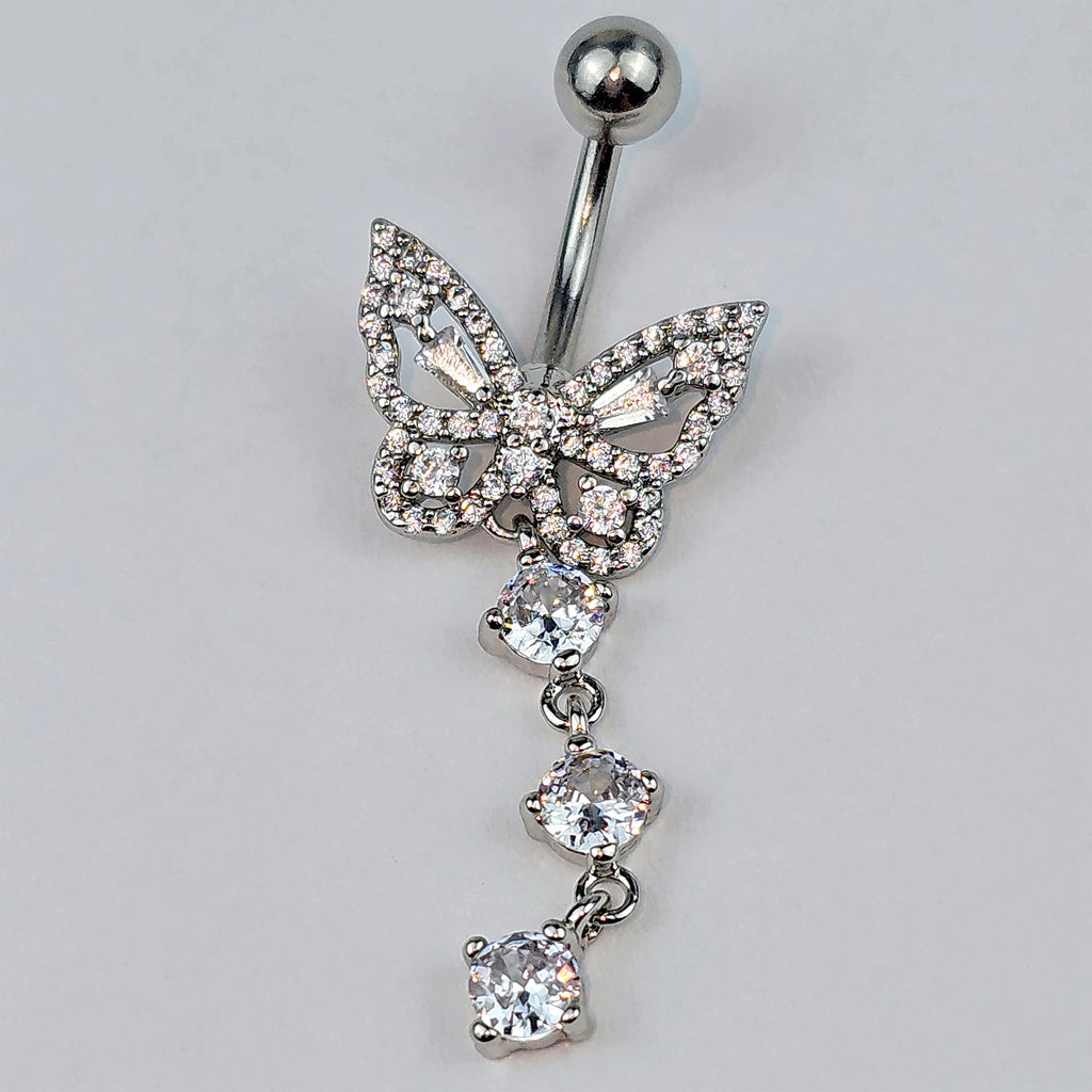 Clear Gem Dramatic Butterfly Dangle Belly Ring