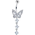 Clear Gem Dramatic Butterfly Dangle Belly Ring