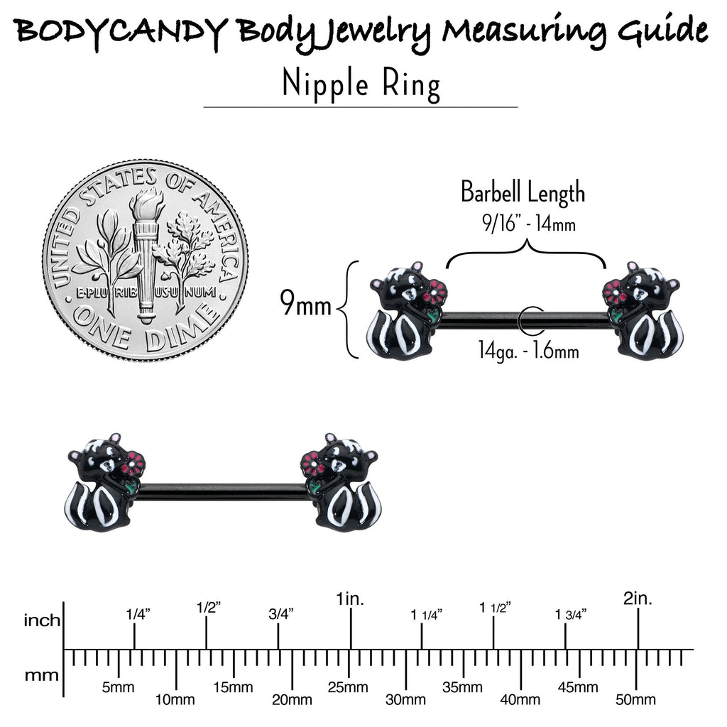 14G 9/16 Black Funky Skunk Barbell Nipple Ring Set