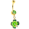 Clear Green Gem Gold Tone Lucky Shamrock Dangle Belly Ring