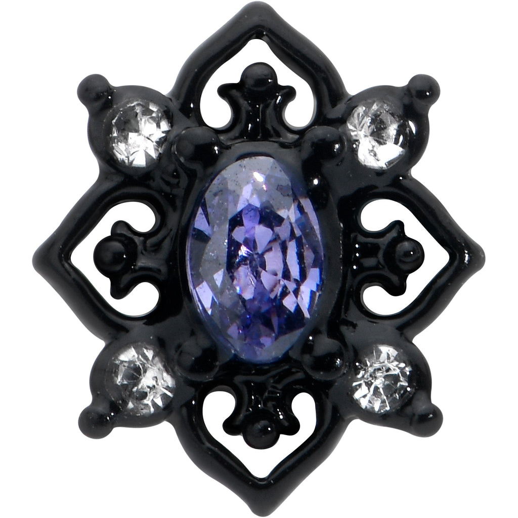 20G 7mm Purple Gem Black Scrolling Hearts L Shape Nose Ring