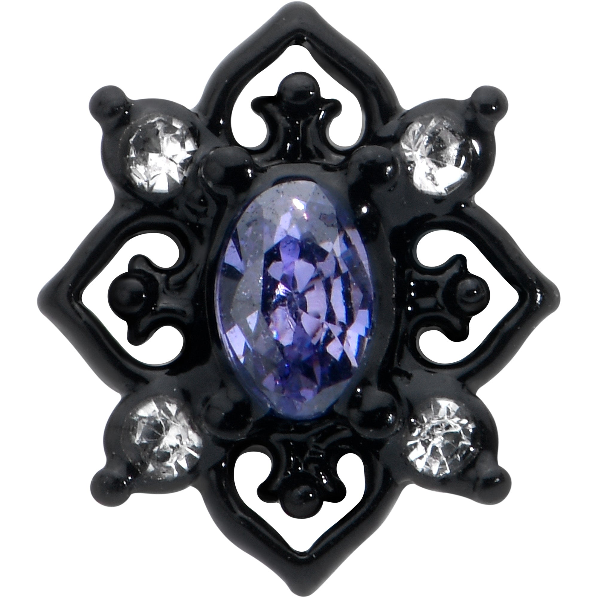 20G 7mm Purple Gem Black Scrolling Hearts L Shape Nose Ring