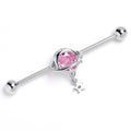 14G Pink Clear Gem Starry Saturn Dangle Industrial Barbell 38mm
