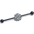 14G Black Pretty Daisy Flower Industrial Barbell 38mm