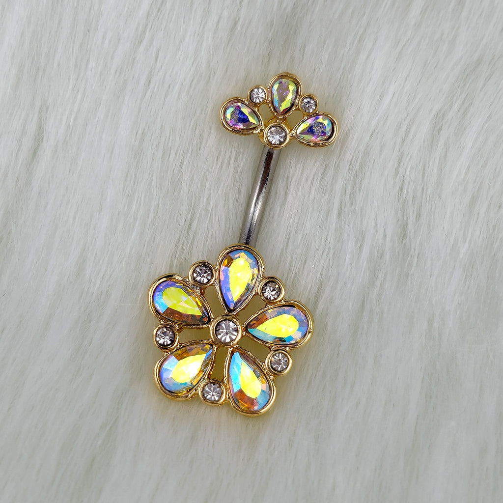 Aurora Clear Gem Filigree Flower Fantasy Double Mount Belly Ring