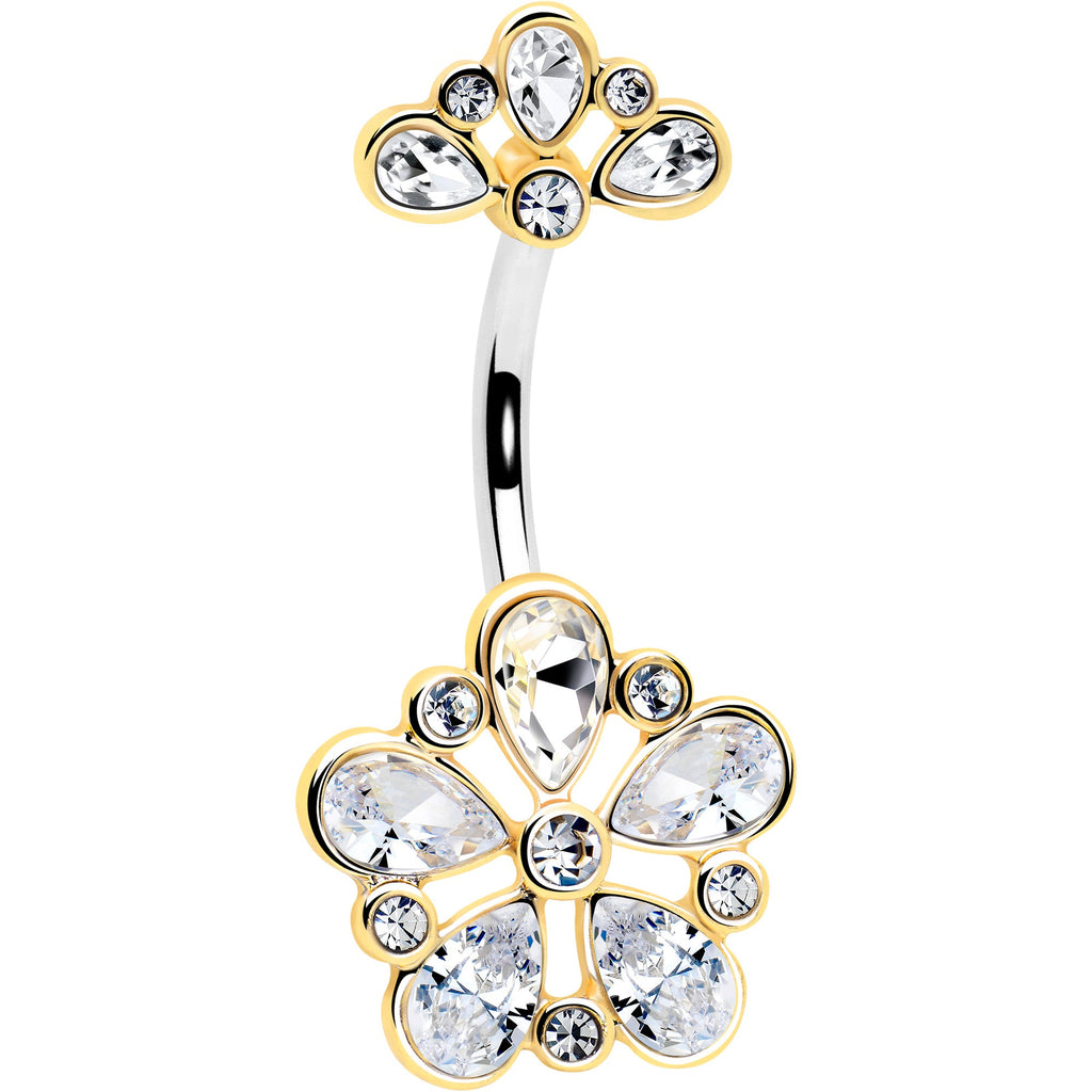 Clear Gem Filigree Flower Fantasy Double Mount Belly Ring