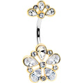 Clear Gem Filigree Flower Fantasy Double Mount Belly Ring