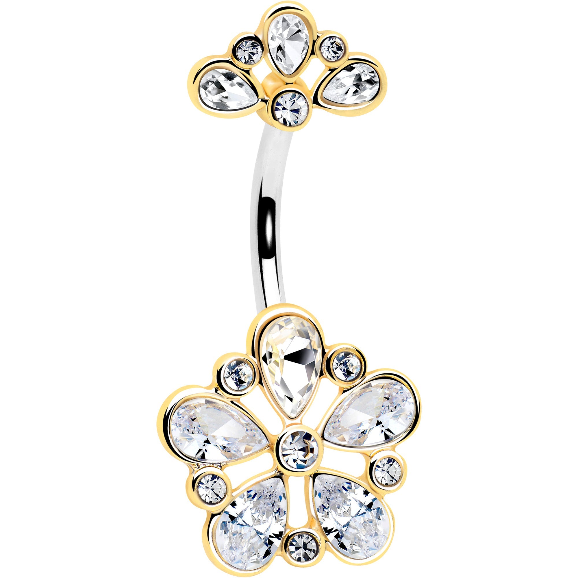 Clear Gem Filigree Flower Fantasy Double Mount Belly Ring