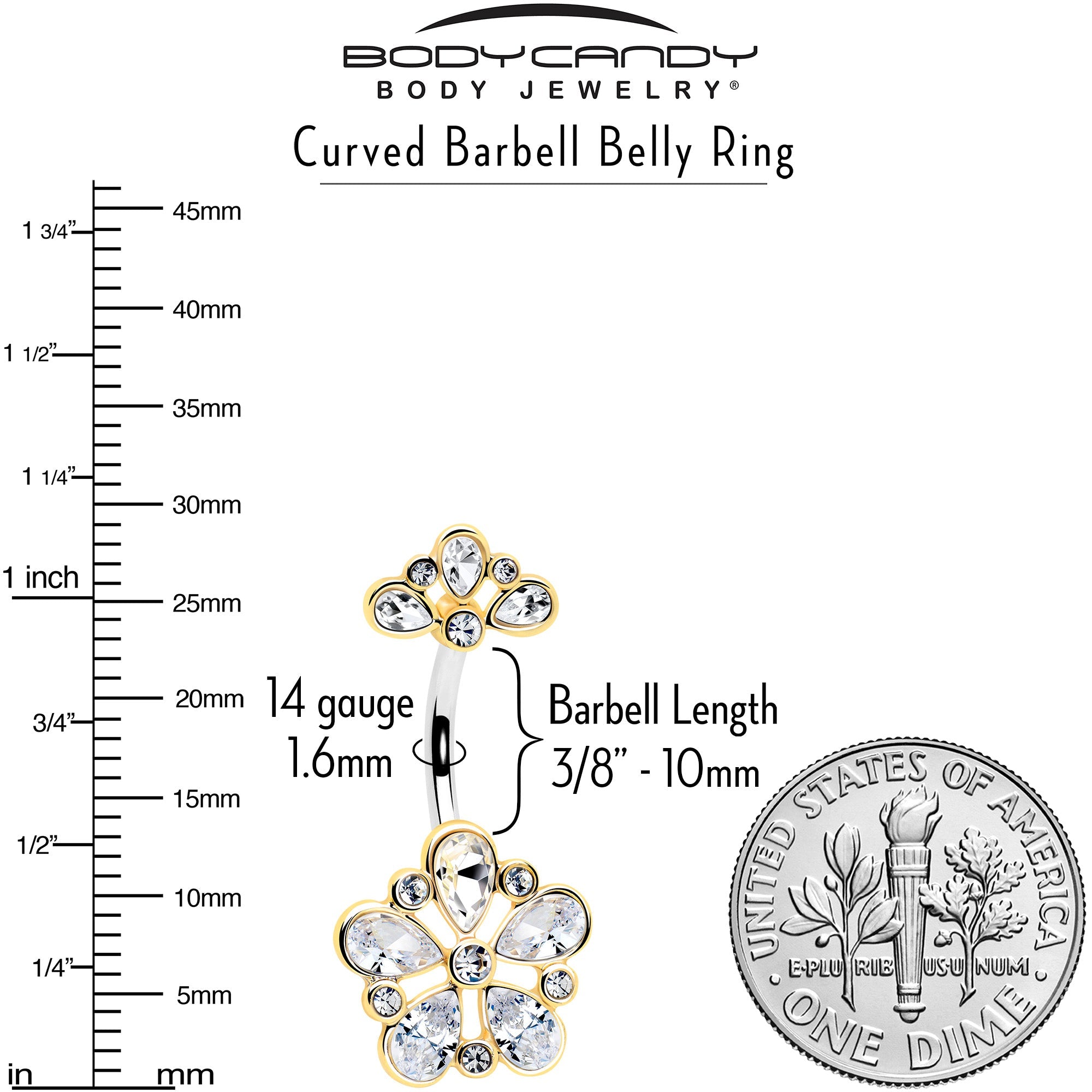 Clear Gem Filigree Flower Fantasy Double Mount Belly Ring