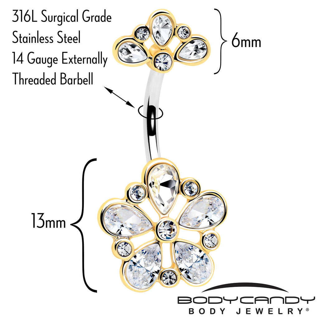 Clear Gem Filigree Flower Fantasy Double Mount Belly Ring