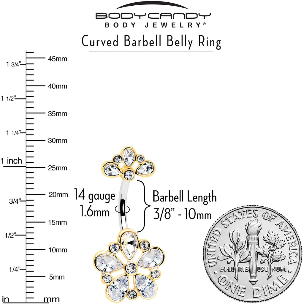 Clear Gem Filigree Flower Fantasy Double Mount Belly Ring