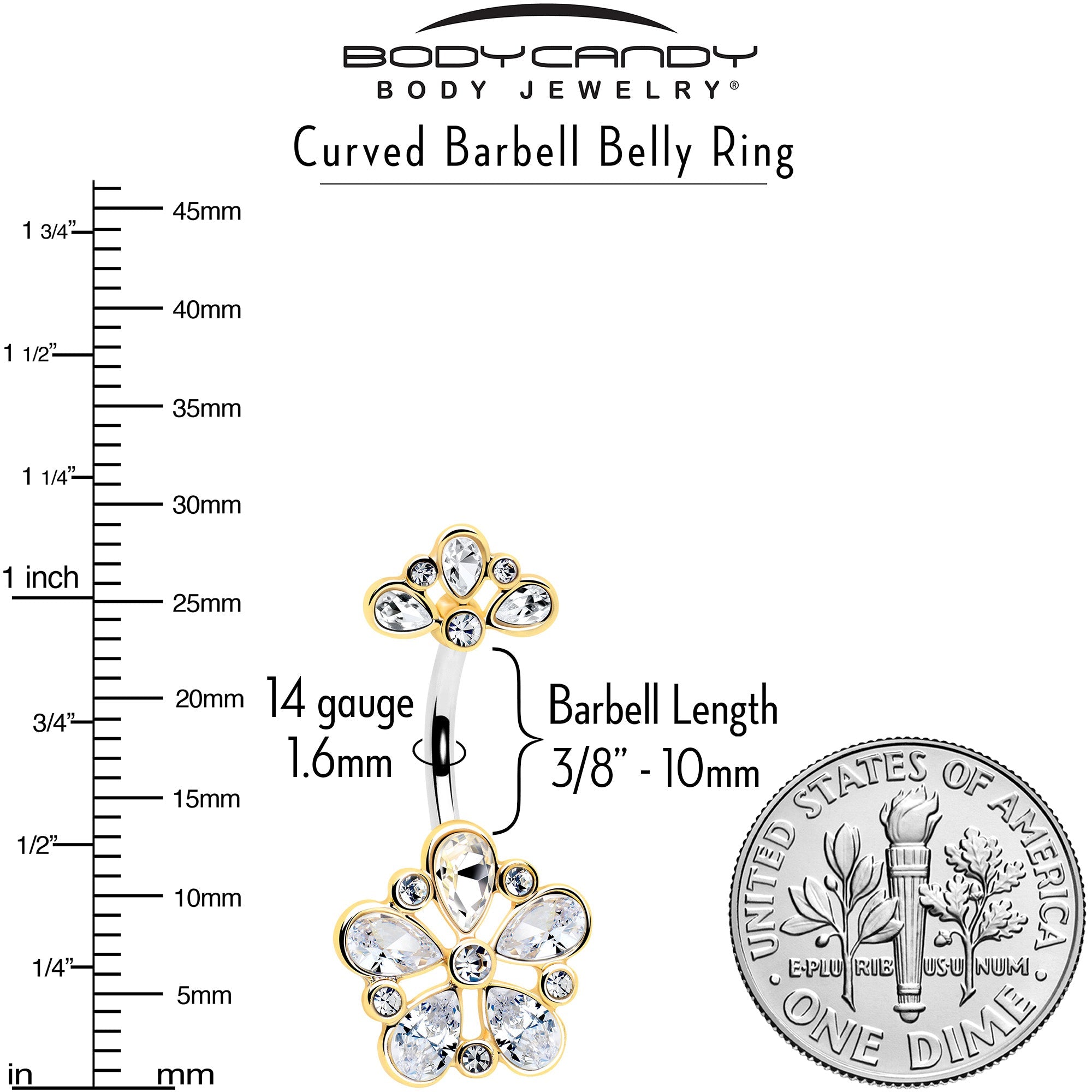 Clear Gem Filigree Flower Fantasy Double Mount Belly Ring
