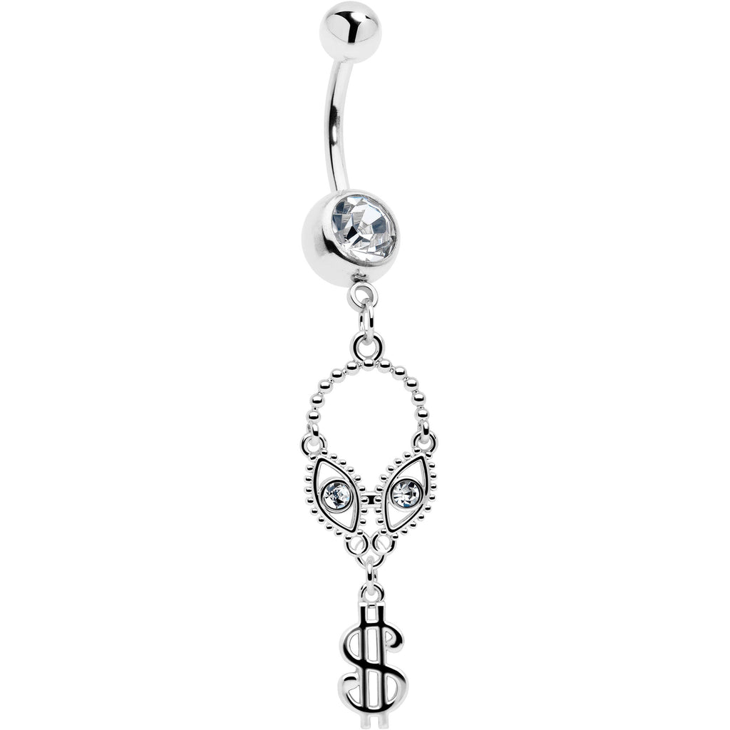 Clear Gem Seeing Dollars Dangle Belly Ring