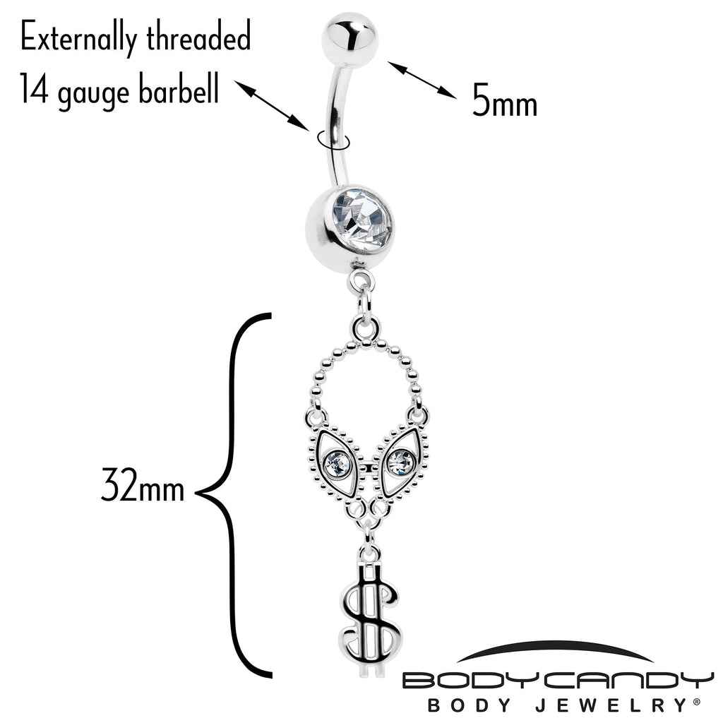 Clear Gem Seeing Dollars Dangle Belly Ring