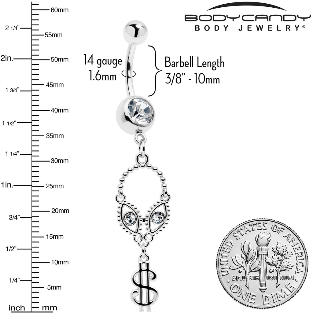 Clear Gem Seeing Dollars Dangle Belly Ring