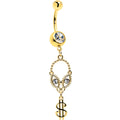Clear Gem Gold Tone Seeing Money Dangle Belly Ring