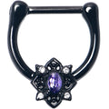 16G 5/16 Purple Gem Black Scrolling Hearts Cartilage Clicker