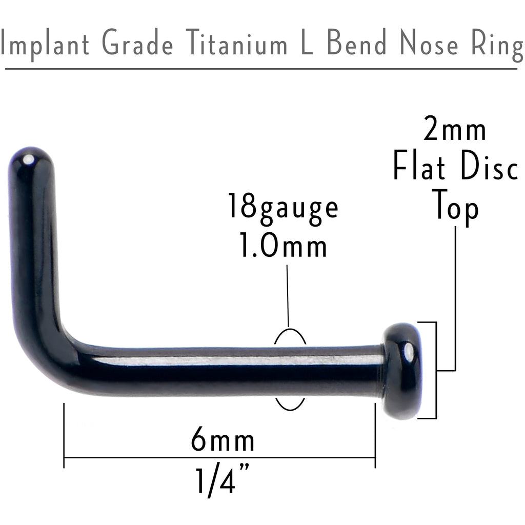18G 1/4 Black ASTM F-136 Implant Grade Titanium 2mm Disc End L Shape Nose Ring