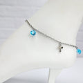 Blue Gem Cross Dangle Stainless Steel Ankle Bracelet